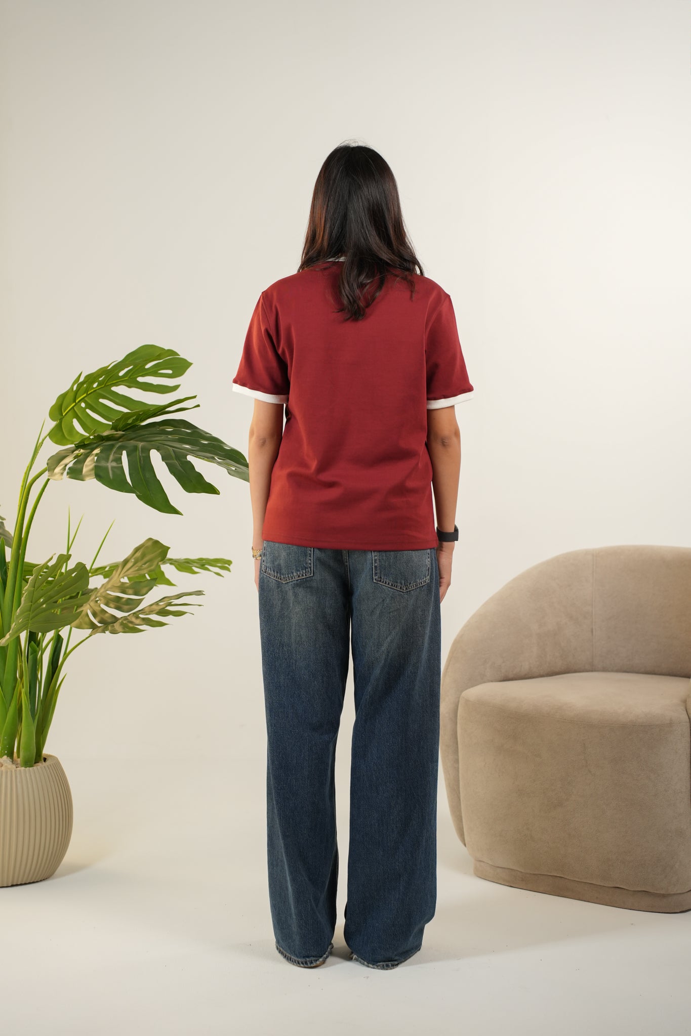 BURGANDY RINGER TEE