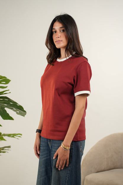 BURGANDY RINGER TEE