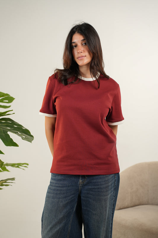 BURGANDY RINGER TEE